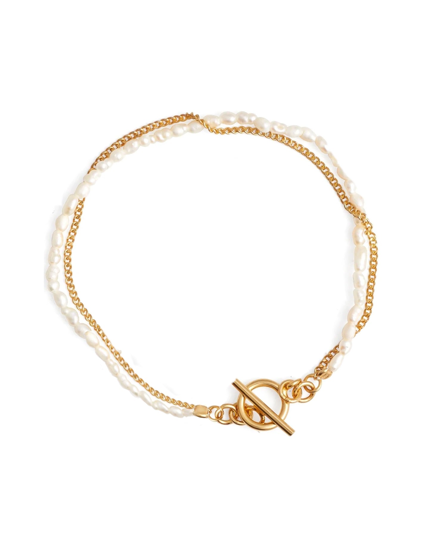 Riviera Pearl Gold T Bar Layered Bracelet