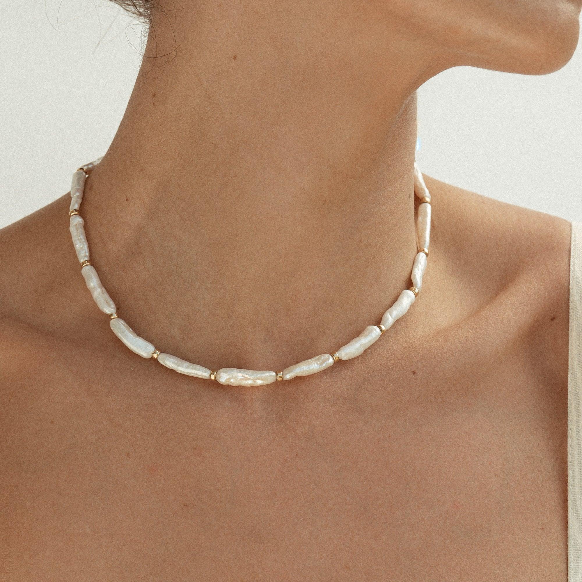 Nola Biwa Pearl 14k Gold Beaded Necklace - ELLA PALM