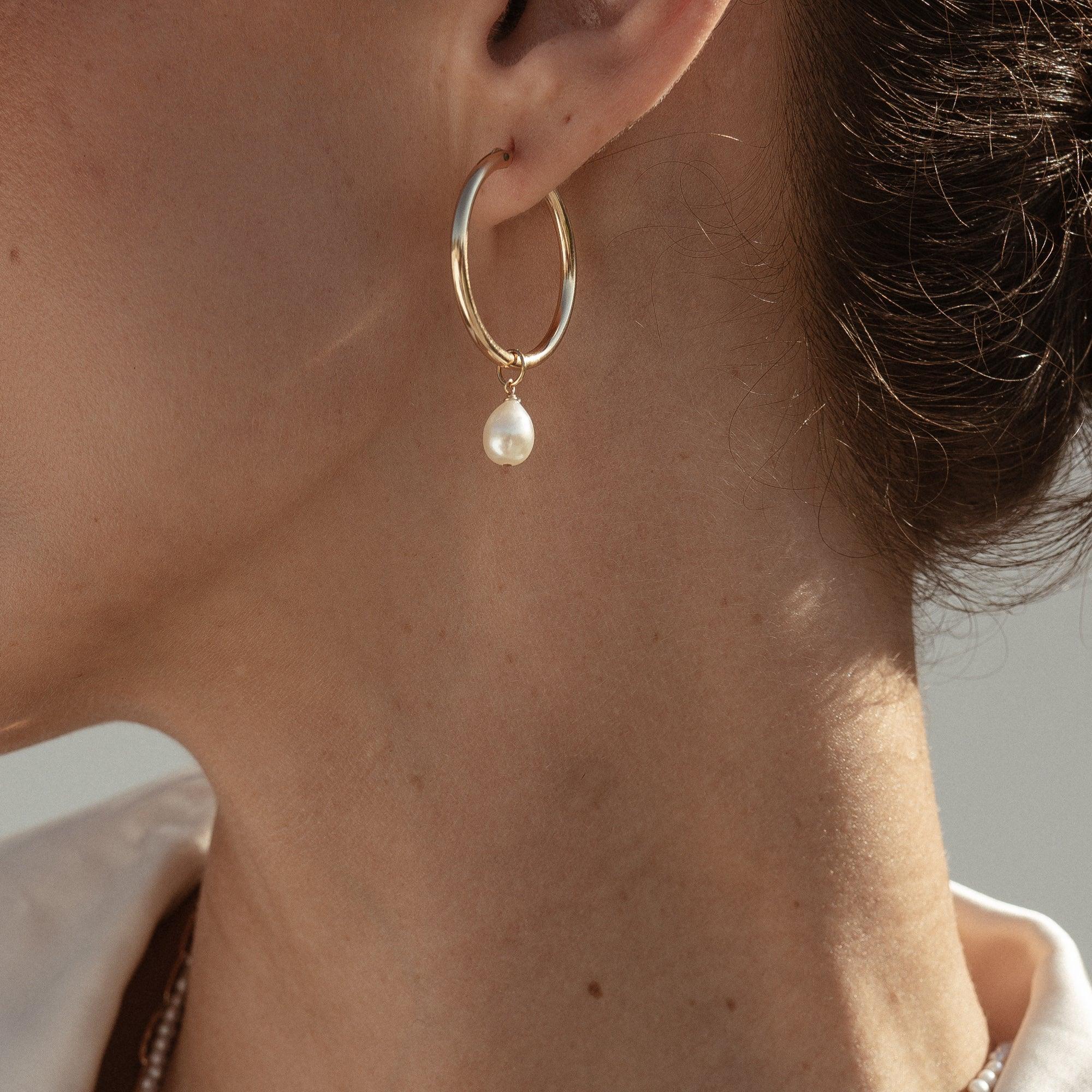 Amelie Baroque Pearl 14k Gold Hoop Earrings - ELLA PALM