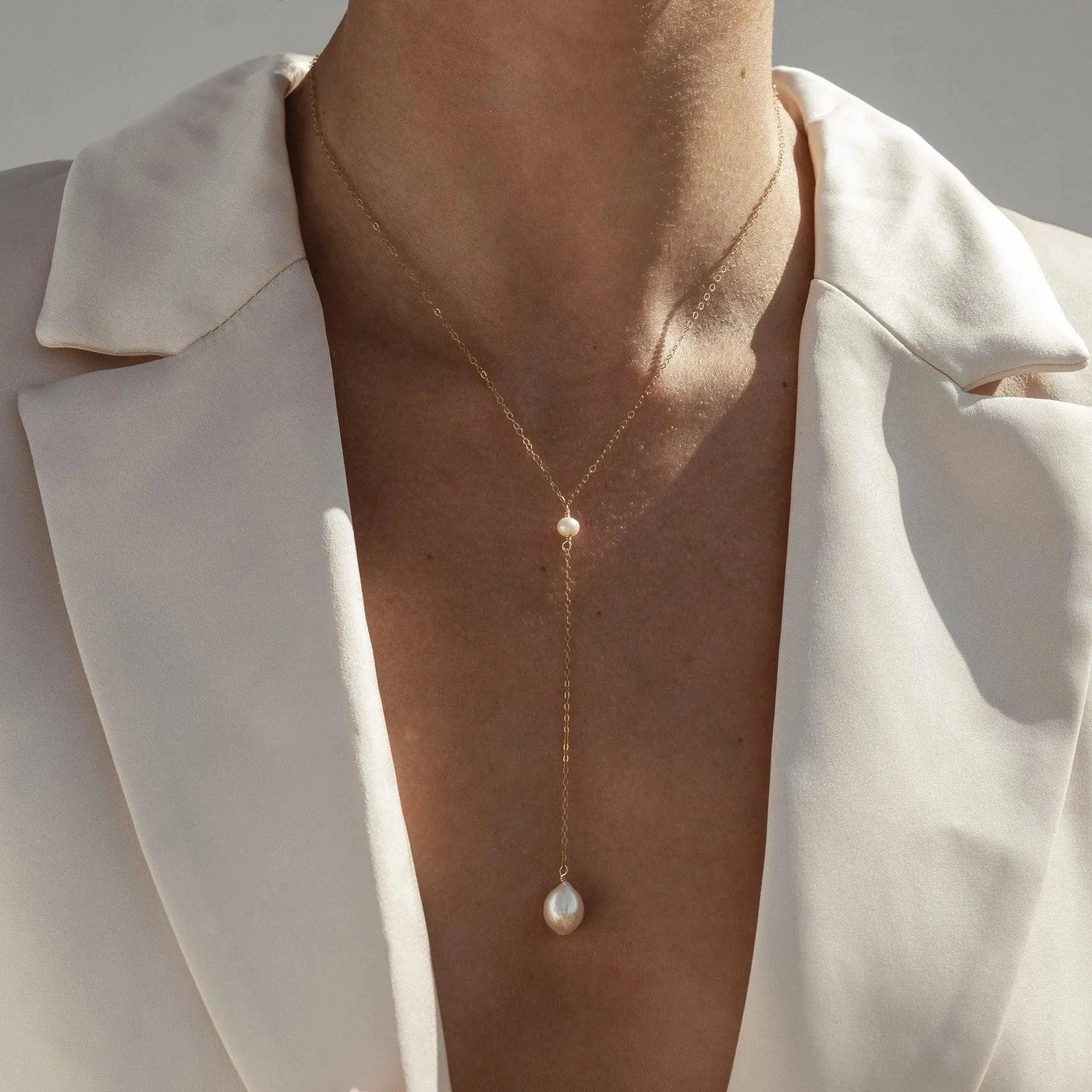 Cascade Pearl Lariat Y Gold Necklace - ELLA PALM