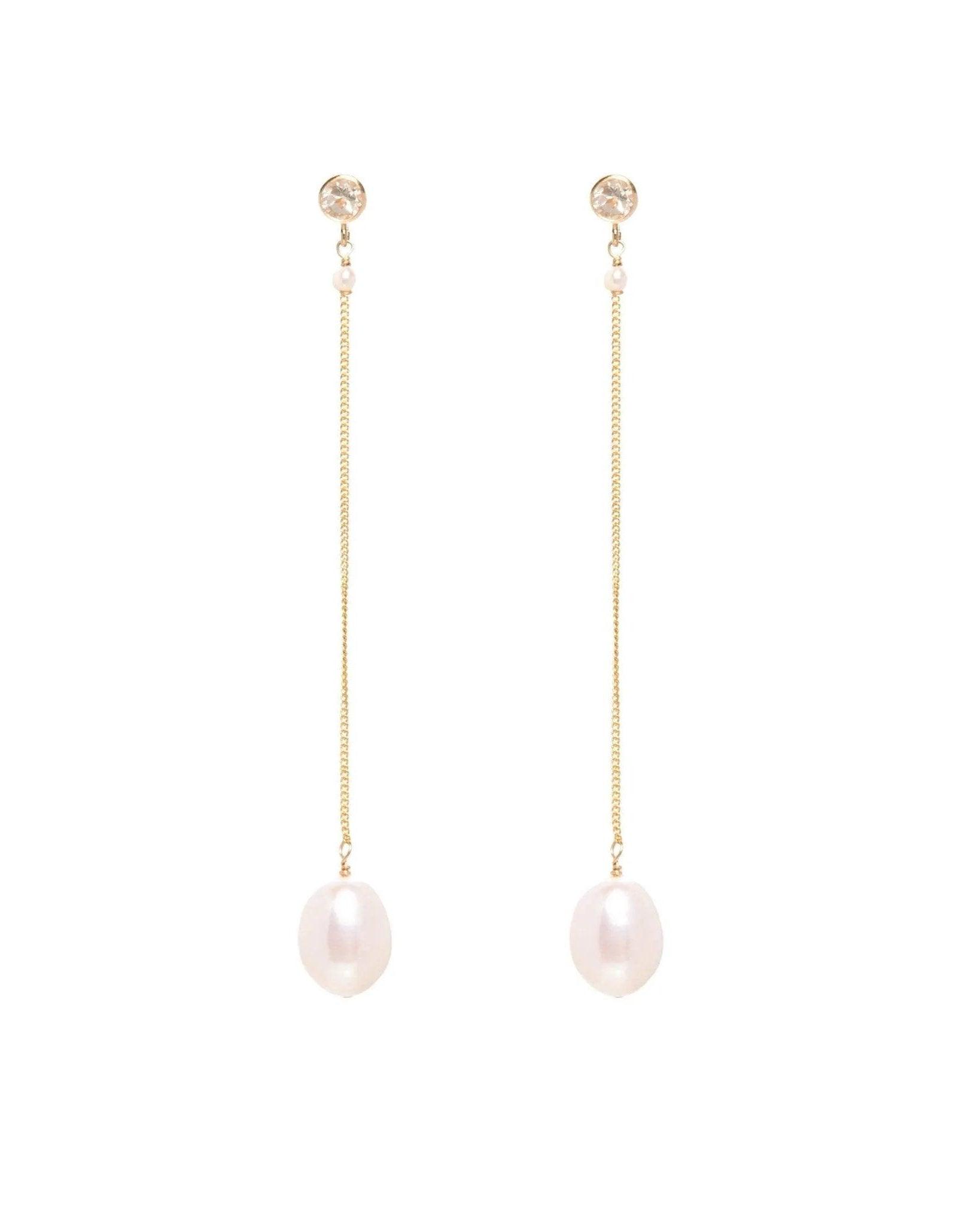 Cascade Pearl Topaz Drop Gold Earrings - ELLA PALM