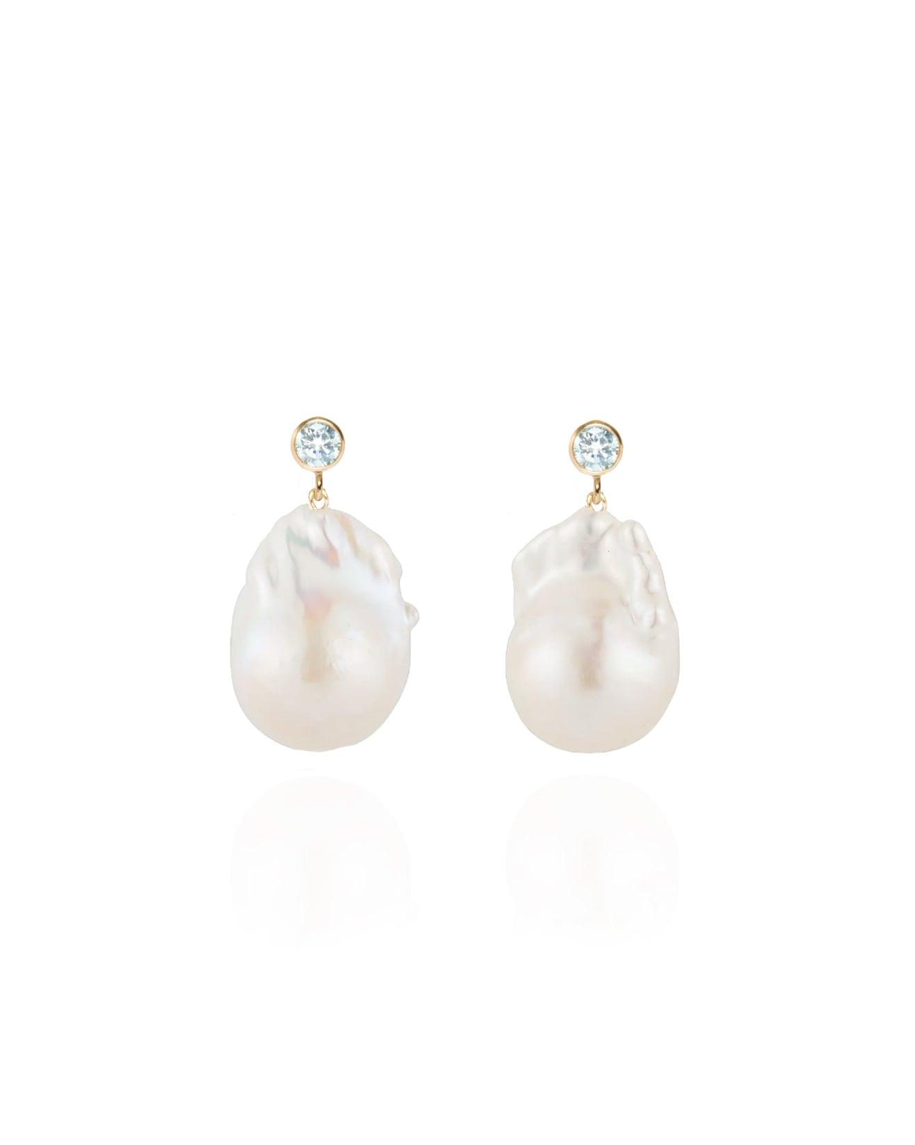 Gaia Baroque Pearl Drop Earrings - Aquamarine - ELLA PALM