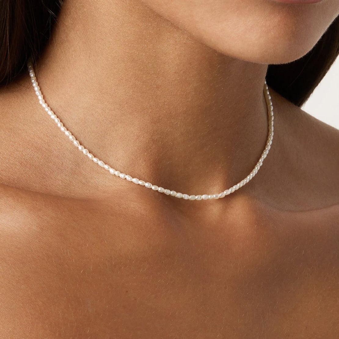 Lei Tiny Rice Pearl 14k Gold Necklace - ELLA PALM