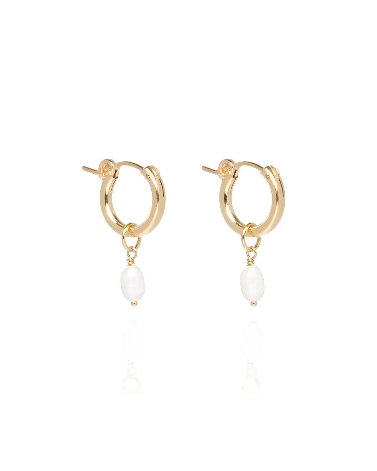 Lucia Rice Pearl Gold Huggie Hoops - ELLA PALM