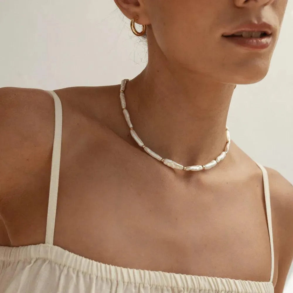 Nola Biwa Pearl Beaded Gold Necklace - ELLA PALM