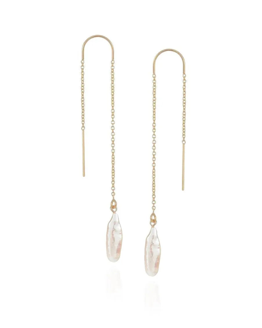 Nola Biwa Pearl Threader Gold Earrings - ELLA PALM