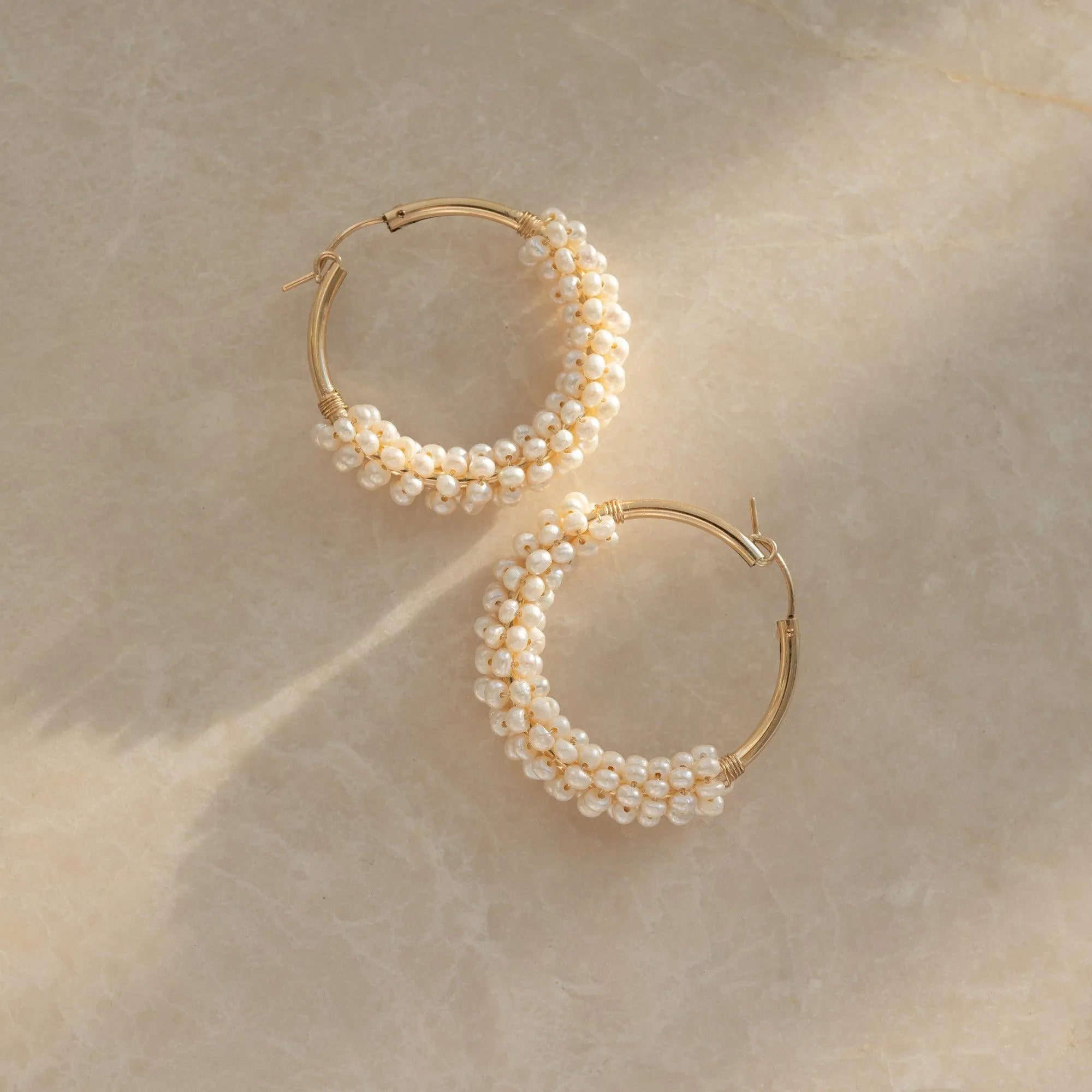 Polynesia Pearl Beaded Gold Hoops - ELLA PALM